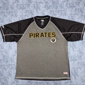 Stitches Pittsburgh Pirates MLB Baseball Jersey Mens XL Gray Black V-Neck Shirt
